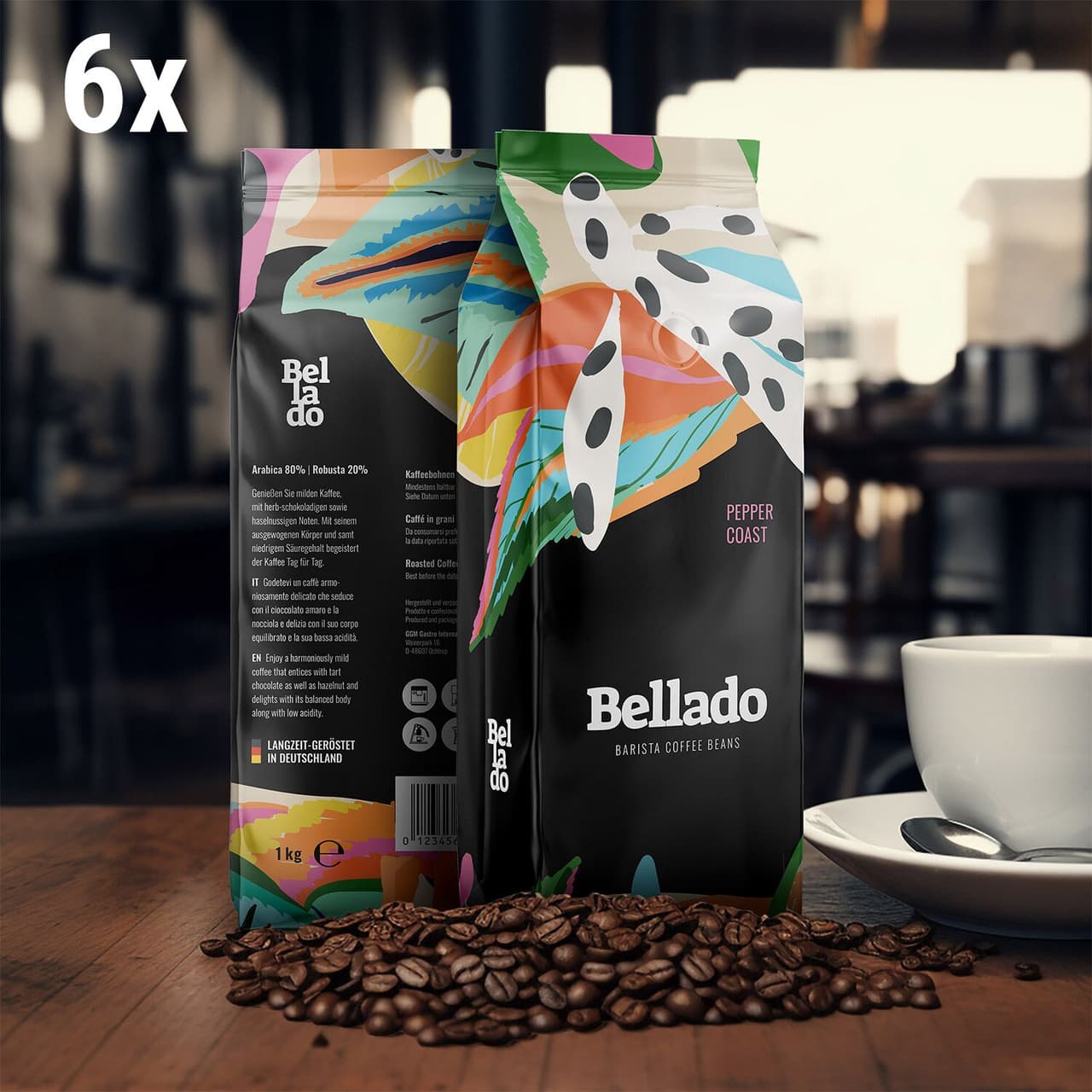 BELLADO | Kaffeebohnen "Pepper Coast" - 6x 1kg - 80% Arabica & 20% Robusta