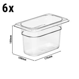 (6 Stück) CAMBRO | CAMWEAR® -  Polycarbonat GN 1/9 Behälter - Clear - Tiefe: 100mm