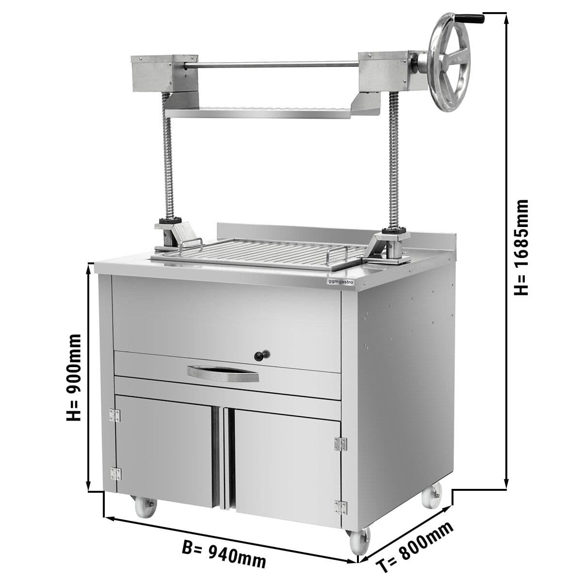 Holzkohlegrill - 800mm - mit Lift & 2 Schubladen