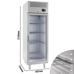 Kühlschrank Edelstahl Premium PLUS - GN 2/1 - 560 Liter - mit 1 Glastür