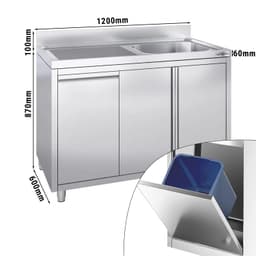 Spülschrank - 1200x600mm - mit Abfallbehälter & 1 Becken rechts