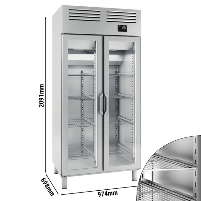 Kühlschrank Edelstahl Premium PLUS - GN 1/1 - 745 Liter - mit 2 Glastüren