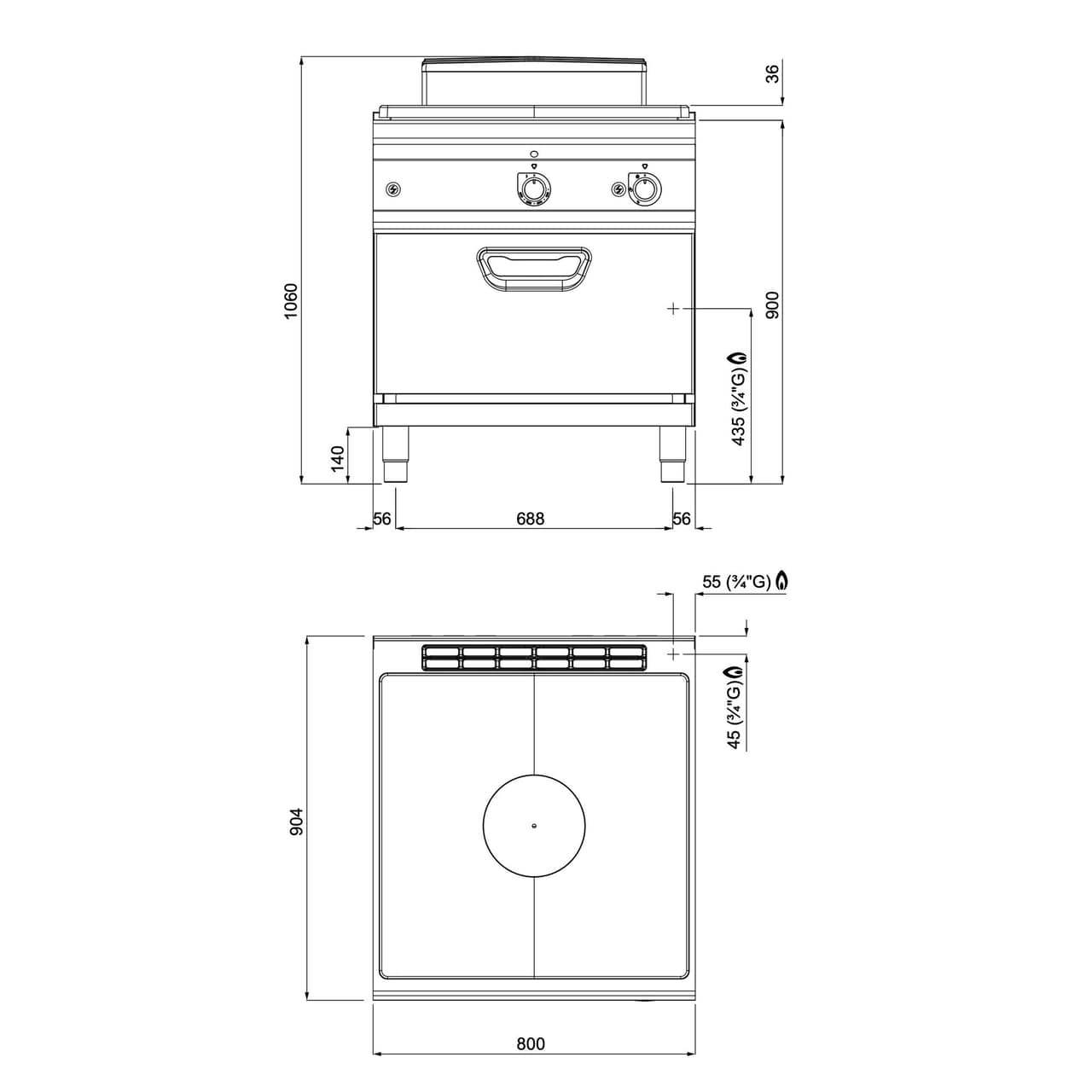 Gas Glühplattenherd - 13 kW - inkl. Gasbackofen - 7,8 kW