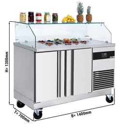 Saladette PREMIUM - 1400mm - 2 Türen - mit eckigem Glasaufsatz für 6x GN 1/6