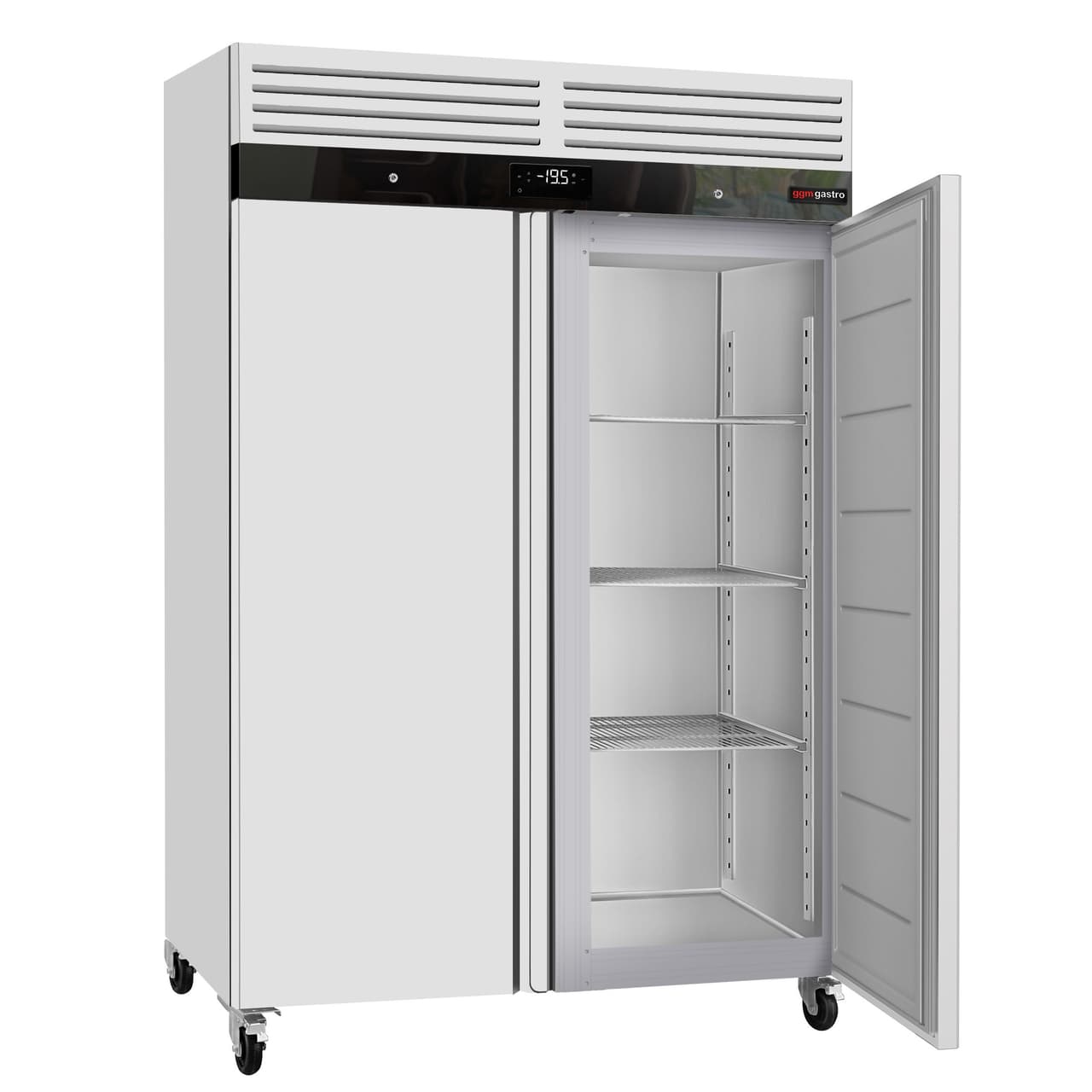 TiefKühlschrank Edelstahl ECO - GN 2/1 - 1400 Liter - mit 2 Edelstahltüren - Innenseite der Tür aus Kunststoff