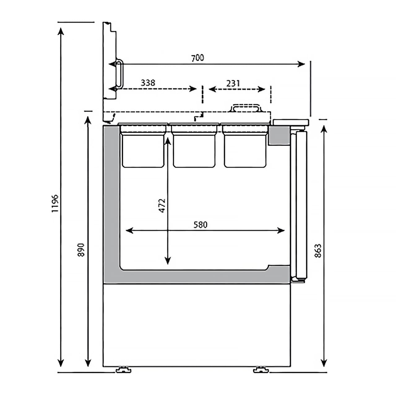 Saladette Premium PLUS - 1460mm - 3 Türen - mit Einlass für 9 x GN 1/3 & 6x GN 1/6 & Edelstahldeckel