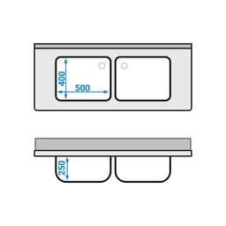 Spültisch ECO - 1400x600mm - mit Grundboden & 2 Becken mittig