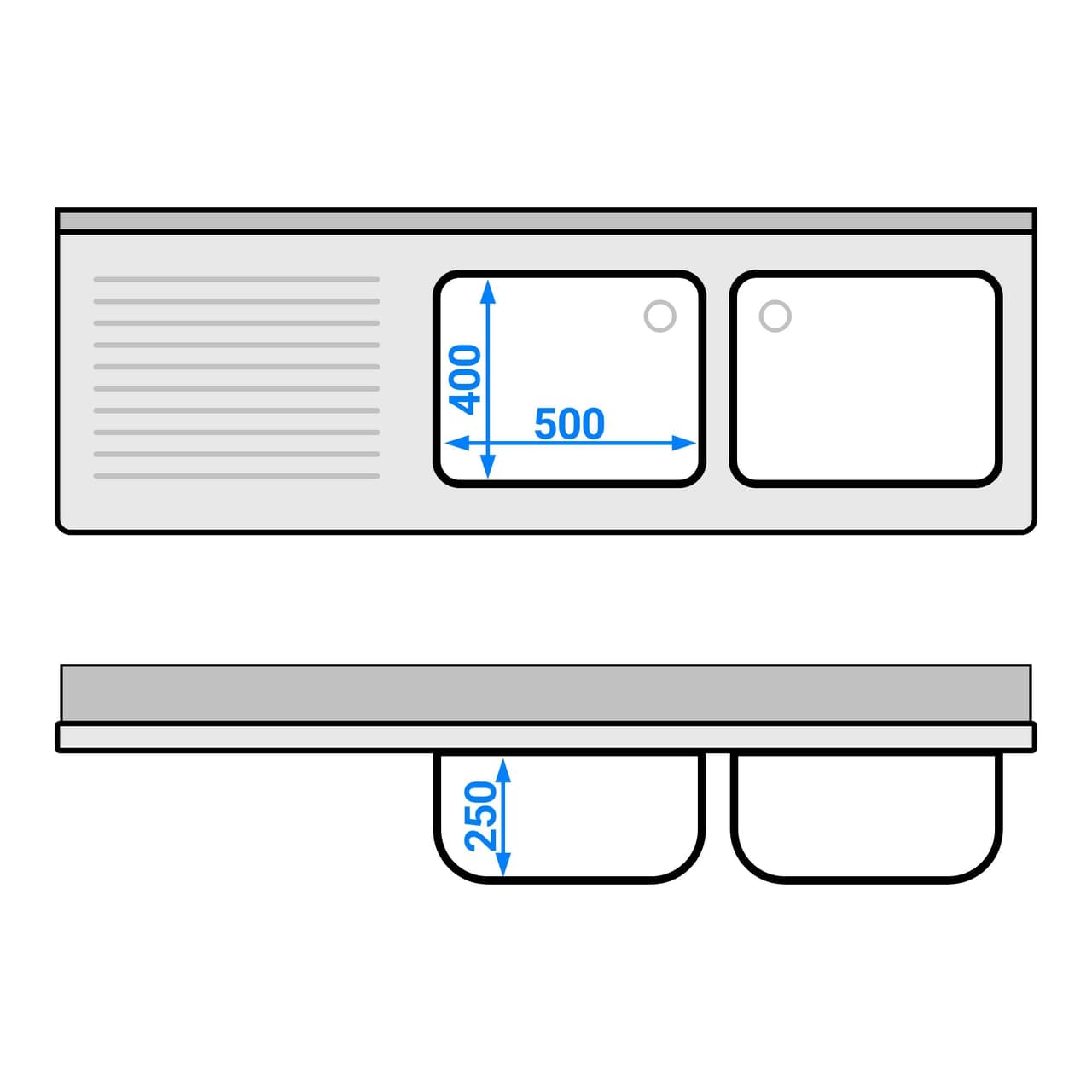 Spülschrank ECO - 1800x600mm - mit 2 Becken rechts