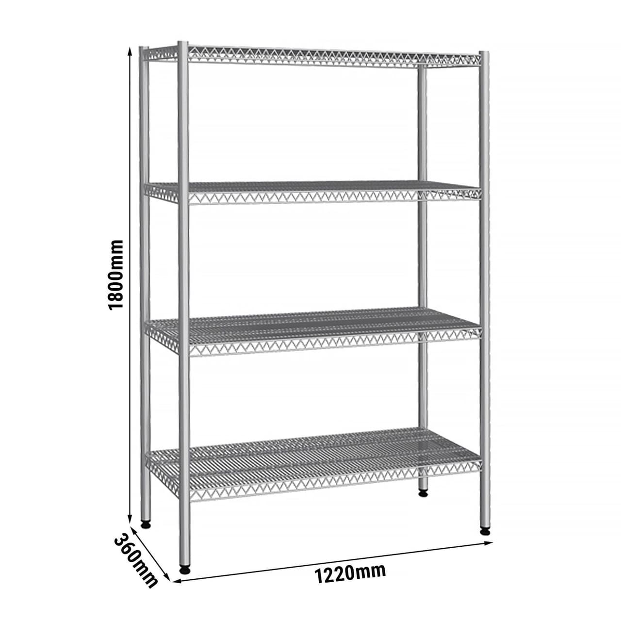 Edelstahlregal - 1220x360mm - mit 4 Drahtböden (FEST)