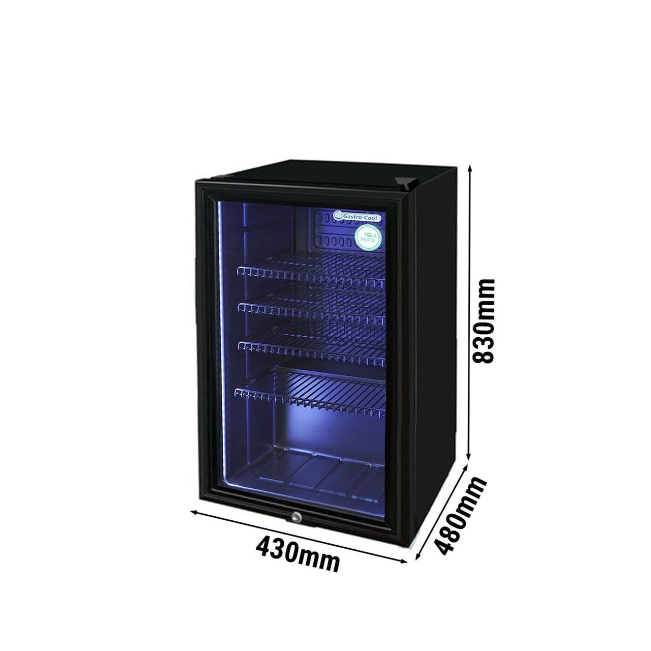 GASTRO-COOL | Barkühlschrank - 360mm - 88 Liter - mit 1 Glasflügeltür - Schwarz