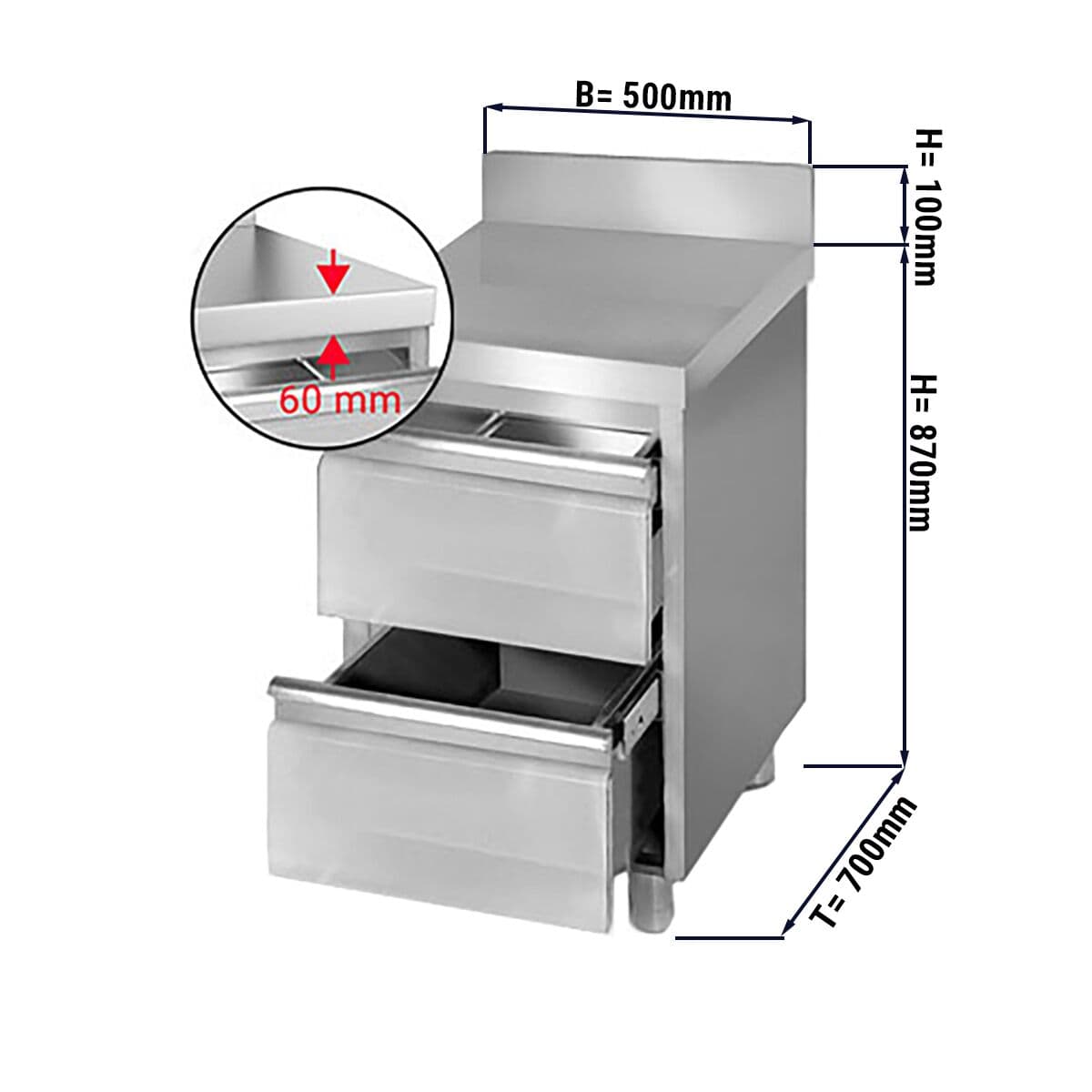 Schubladenschrank PREMIUM mit 2 Schubladen & Aufkantung - 500x700mm