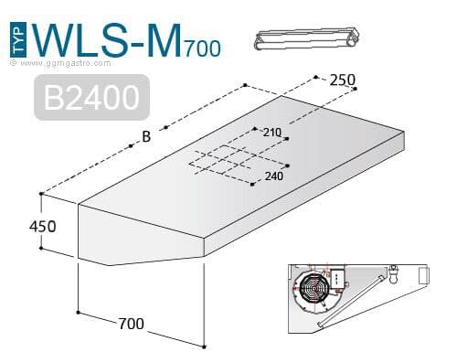 Wandhaube - 2400mm - mit Motor, Regler, Filter & Lampe