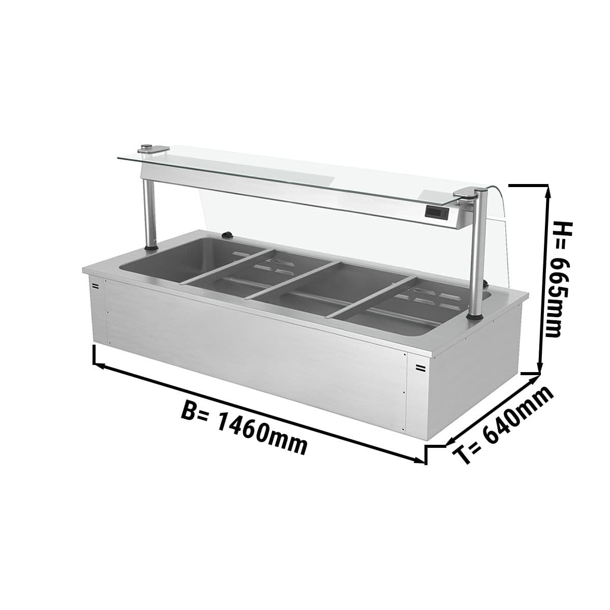 Einbau Bainmarie - 1,5m - 4x GN 1/1 - mit Glas-Hustenschutz