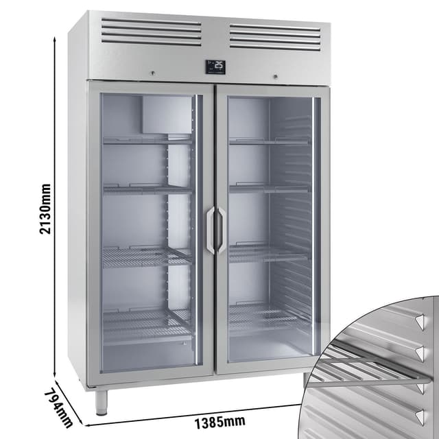 Tiefkühlschrank Edelstahl Premium PLUS - GN 2/1 - 1240 Liter - mit 2 Glastüren