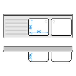 Spülschrank PREMIUM - 2000x700mm - mit 2 Becken rechts