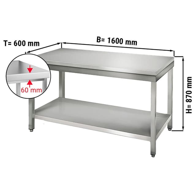 Edelstahl Arbeitstisch ECO - 1600x600mm - mit Grundboden ohne Aufkantung