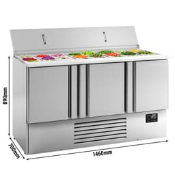 Saladette Premium PLUS - 1460mm - 3 Türen - mit Einlass für 9 x GN 1/3 & 6x GN 1/6 & Edelstahldeckel