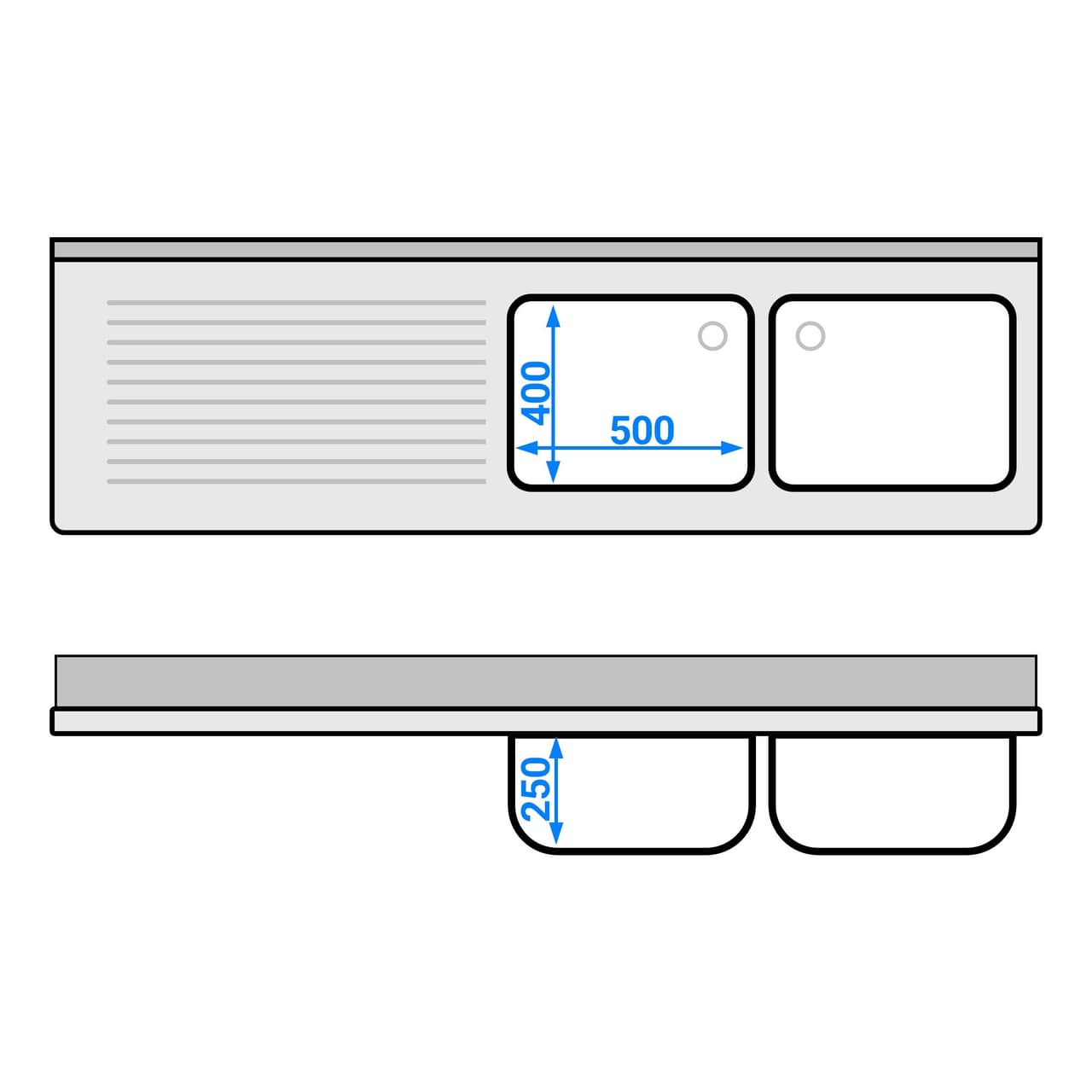 Spülschrank ECO - 2000x600mm - mit 2 Becken rechts