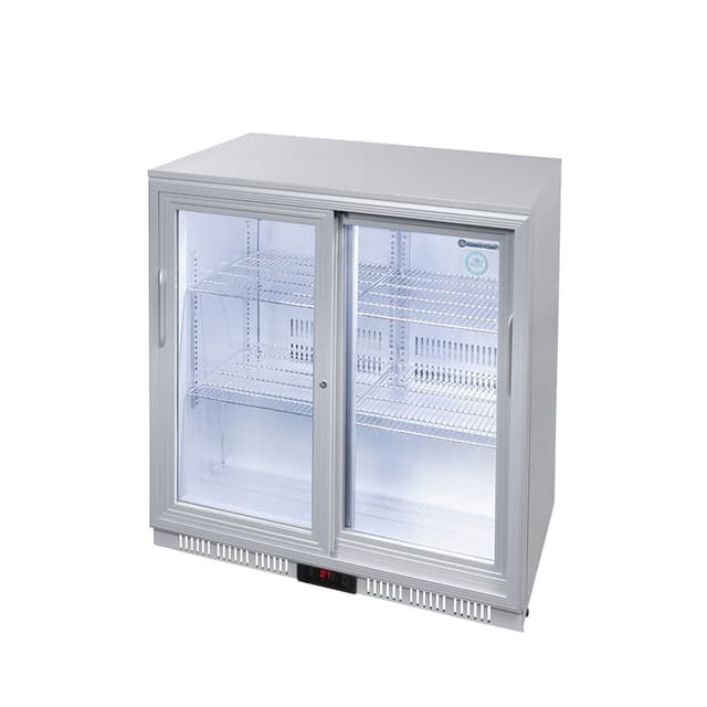 GASTRO-COOL | Barkühlschrank - 900mm - 200 Liter - mit 2 Glasschiebetüren - Silber