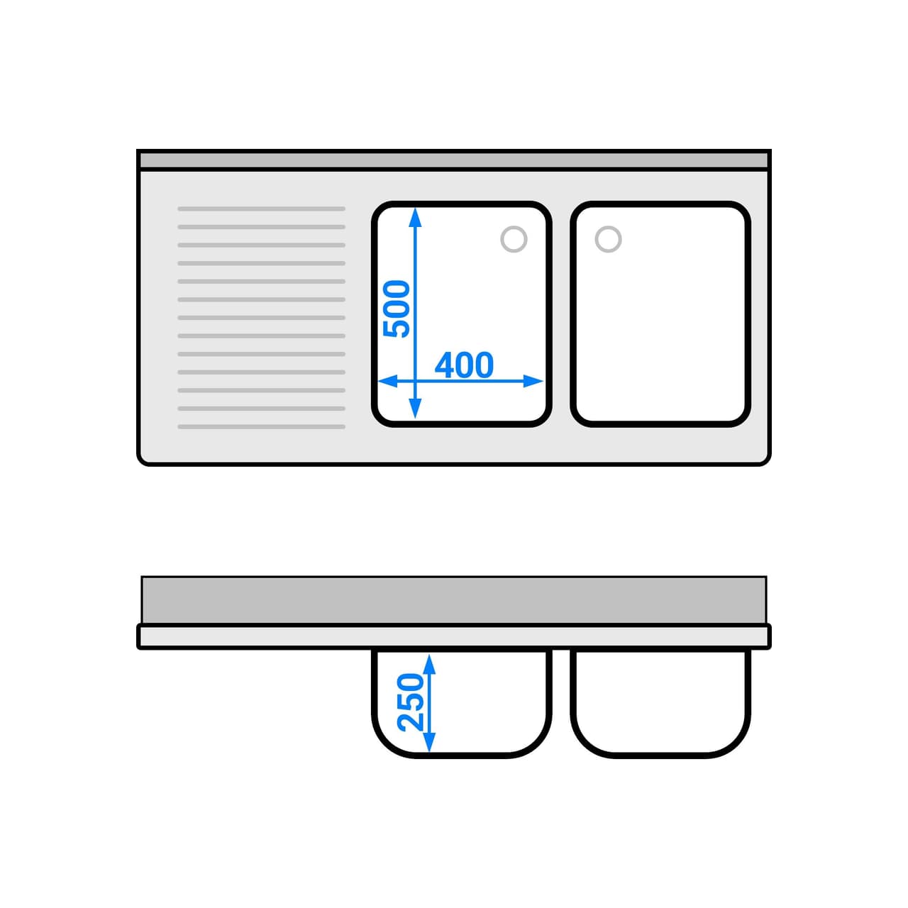 Spülschrank ECO - 1400x700mm - mit 2 Becken rechts