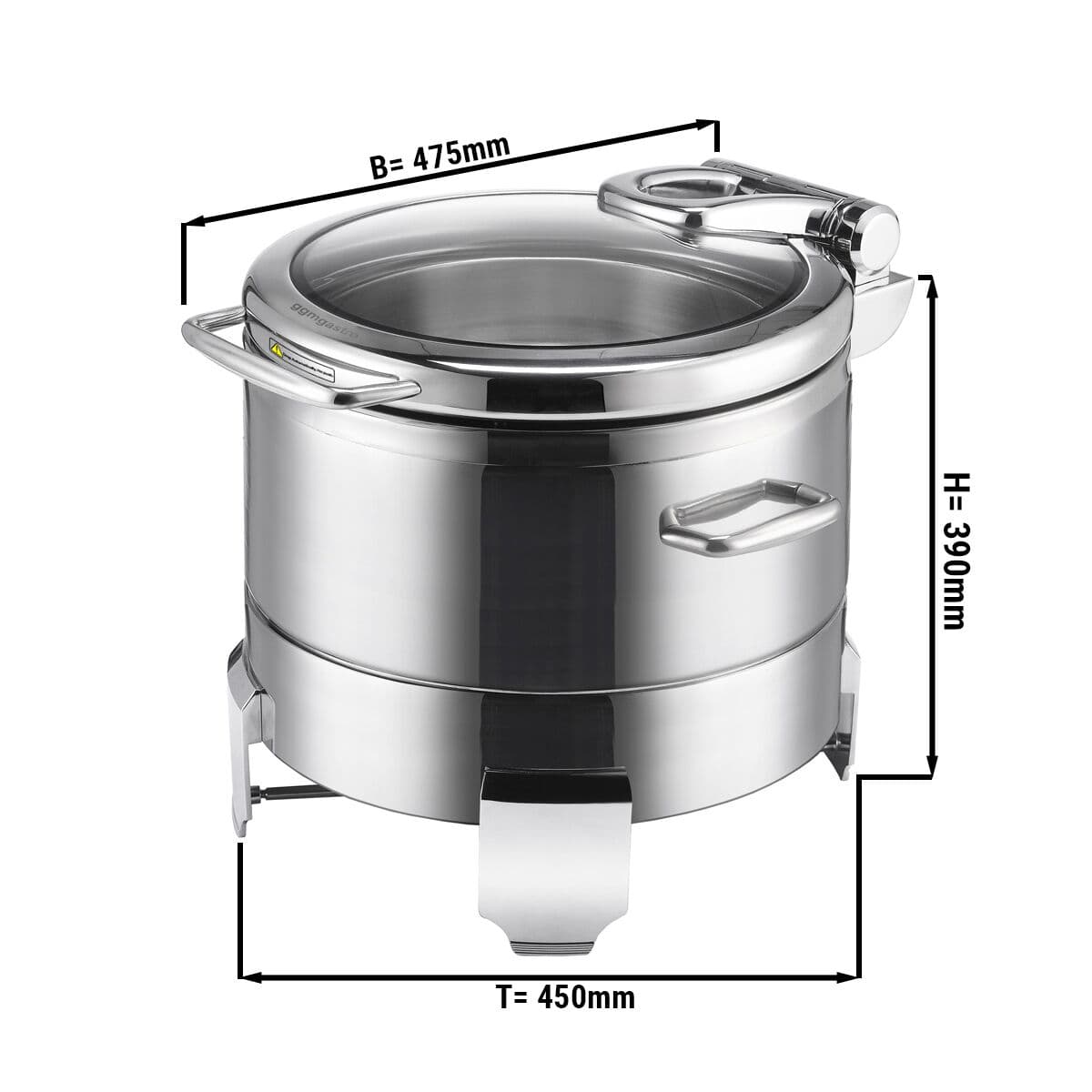 Edelstahl Chafing Dish - 8,9 Liter - Rund - mit Soft-Close-Glasdeckel