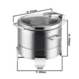 Edelstahl Chafing Dish - 8,9 Liter - Rund - mit Soft-Close-Glasdeckel