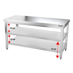 Edelstahl Arbeitstisch PREMIUM - 1500x800mm - mit Grundboden & Verstrebung