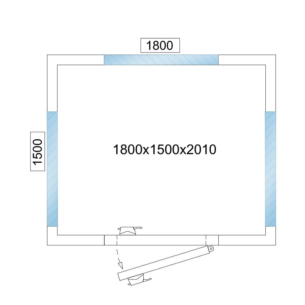 Kühlzelle - 1800x1500mm - 4,06m³ - mit 3 Glasseiten