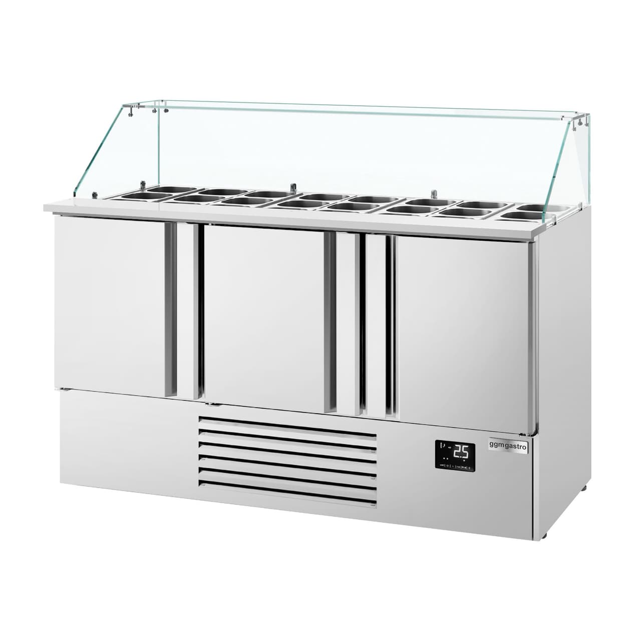 Saladette Premium PLUS - 1460mm - 3 Türen - mit Glasaufsatz für 9x GN 1/3 & 6x 1/6 GN