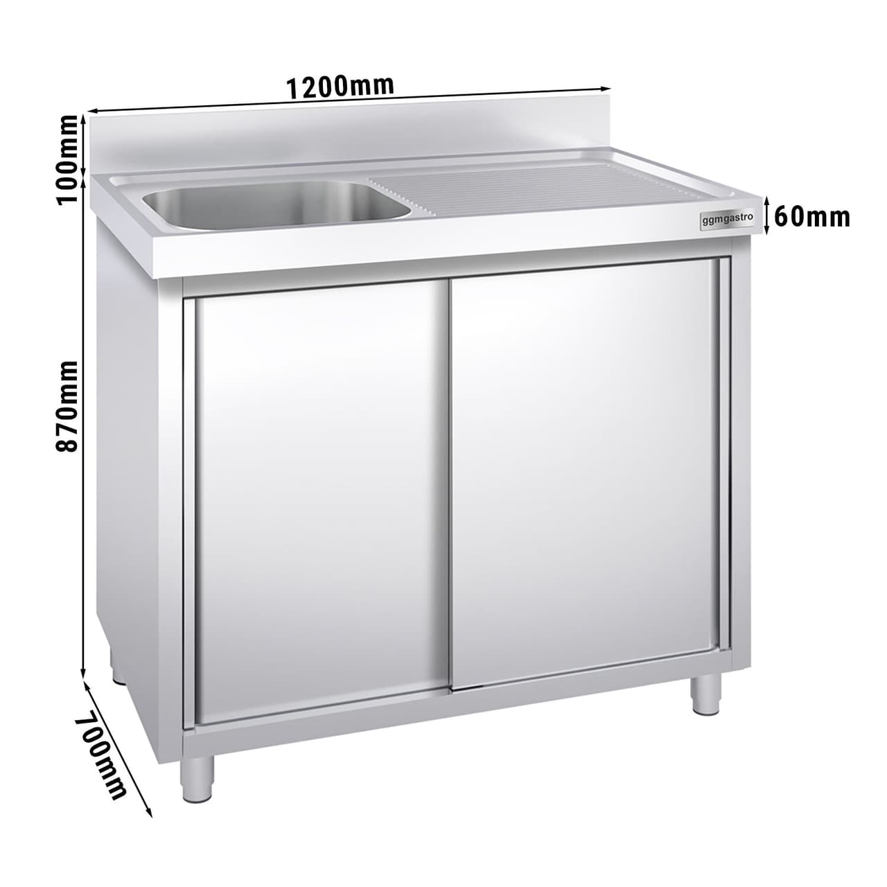 Spülschrank PREMIUM - 1200x700mm - mit 1 Becken links