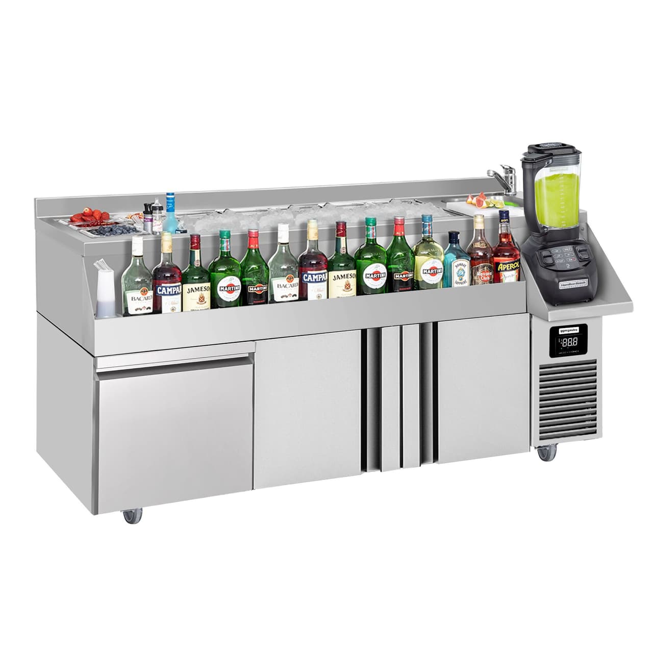 Bar- & Getränkekühltisch - 1600x600mm - 235 Liter - mit 2 Türen, 1 Schublade & Ablagen