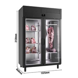 Dry Aging Fleischreifeschrank - 1300mm - mit 2 Glastüren - Schwarz