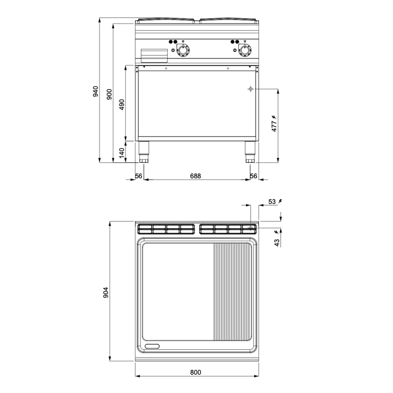 Elektro Bratplatte - 13,2 kW - Glatt & Gerillt