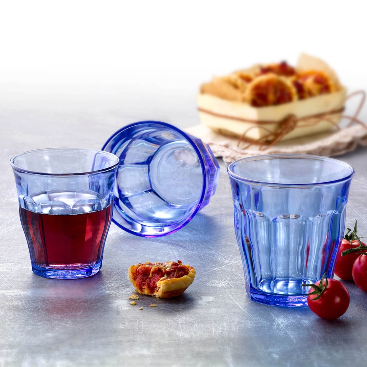 (6 Stück) Duralex Allzweck Trinkglas - PICARDIE - 310 ml - Blau-Transparent