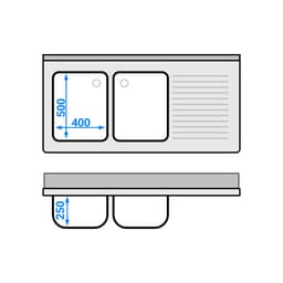Spültisch ECO - 1400x700mm - mit Grundboden & 2 Becken links