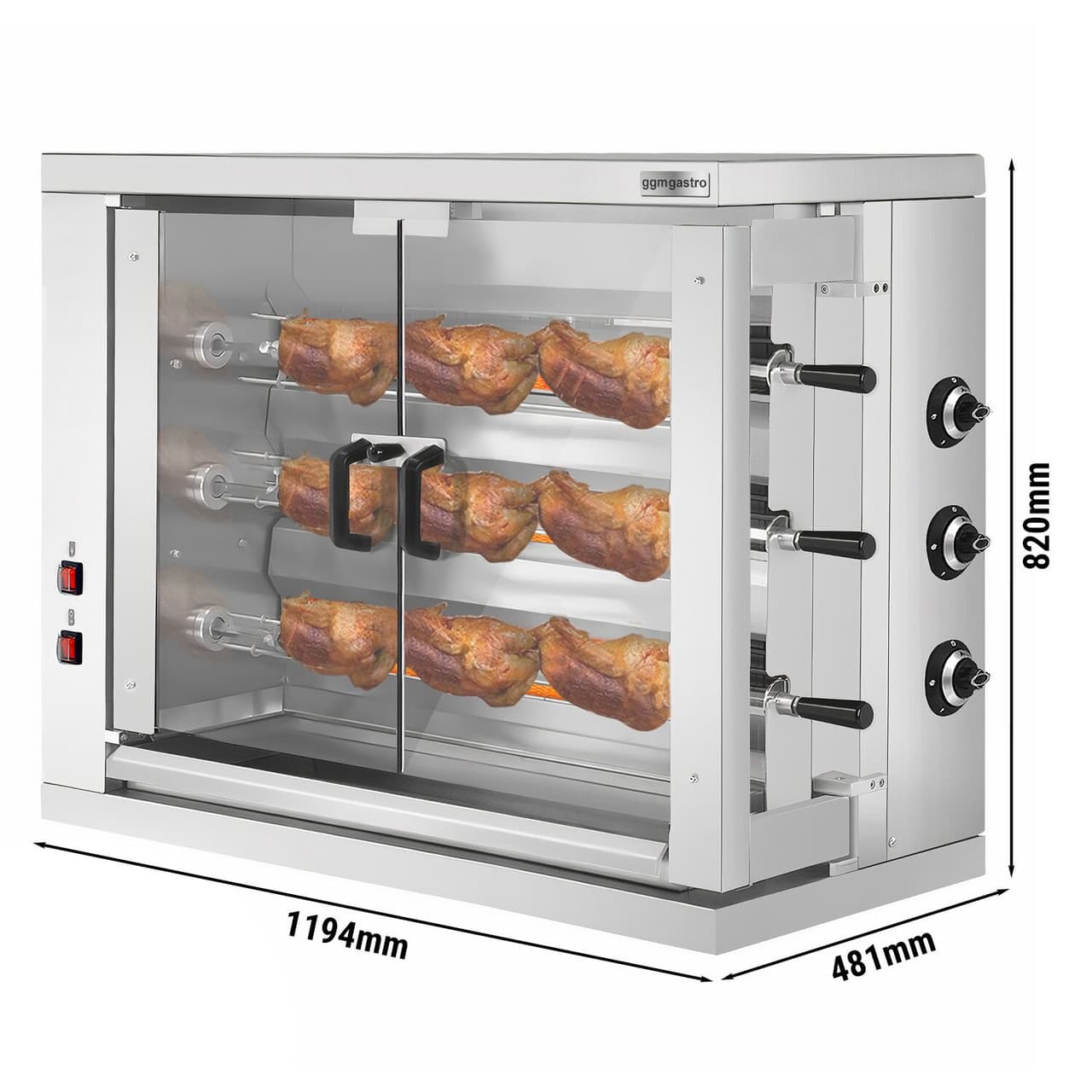 Gas Hähnchengrill - 19,4kW - mit 3 Spießen für bis zu 18 Hähnchen