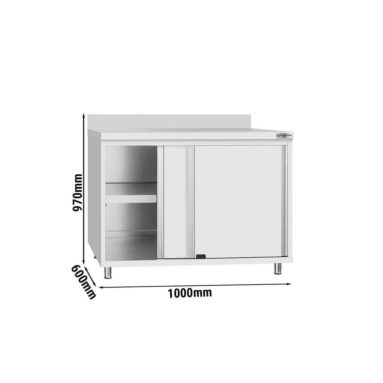 Edelstahl Arbeitsschrank ECO - 1000x600mm - mit Schiebetür und Aufkantung