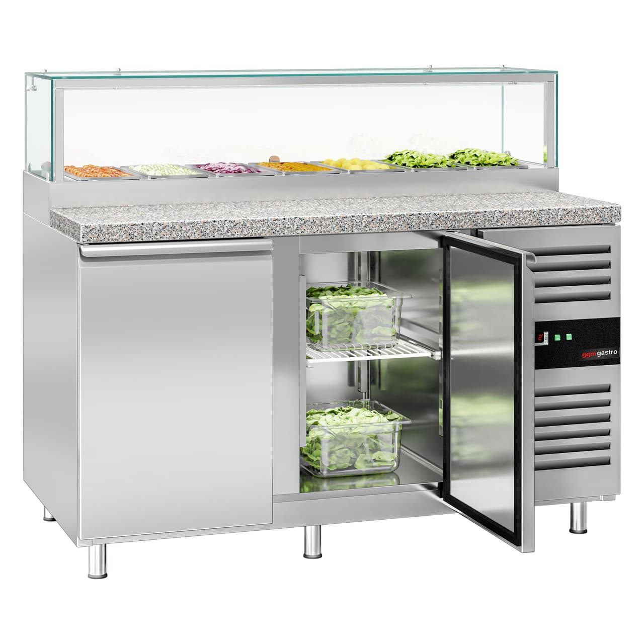 Saladette PREMIUM - 1510mm - 2 Türen - mit Glasaufsatz für 7x GN 1/3