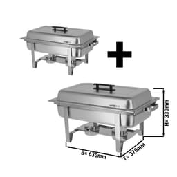 (2 Stück) Chafing Dish - GN 1/1 - mit Deckel & Edelstahl-Beinen