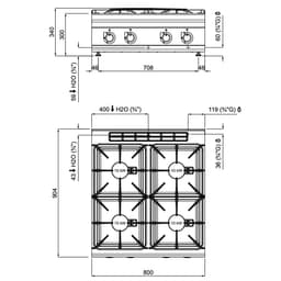 Gasherd - mit 4 Brennern - 40 kW - Hochleistungsmodell