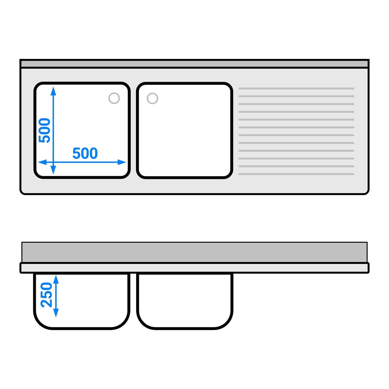 Spülschrank - 1800x700mm - mit 3 Schubladen & 2 Becken links