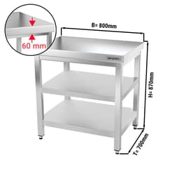 Edelstahl Arbeitstisch PREMIUM - 800x700mm - mit Grundboden & Zwischenboden