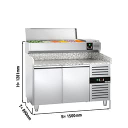 Pizzakühltisch PREMIUM - 1500x800mm - mit 2 Türen - inkl. Kühlaufsatzvitrine - 6x GN 1/3