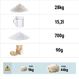 Teigknetmaschine - 53 Liter / 44 kg - 2 Geschwindigkeiten - mit festem Kessel - Timerfunktion