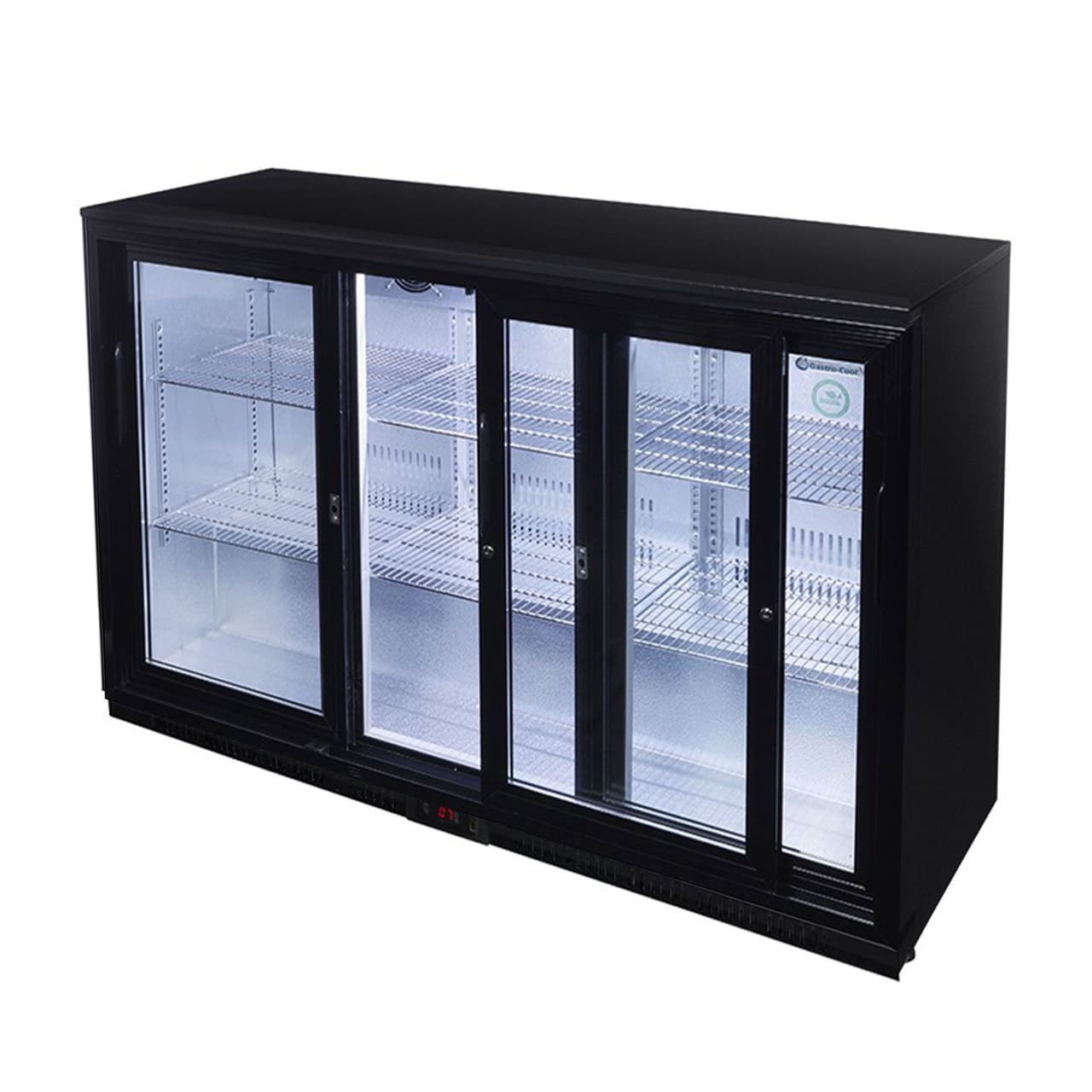 GASTRO-COOL | Barkühlschrank - 1350mm - 312 Liter - mit 3 Glasschiebetüren - Schwarz