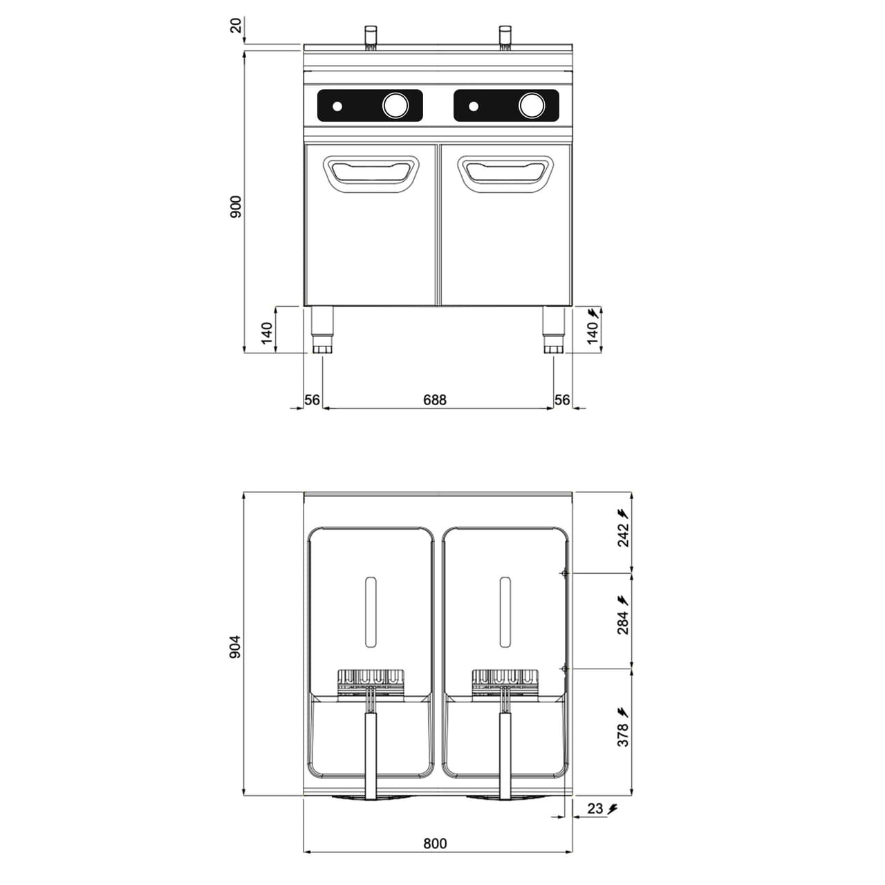 Elektro Doppelfritteuse - 22+22 Liter - 44 kW - Bflex Digital