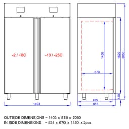 Kühl- & Tiefkühlkombination PREMIUM- GN 2/1 - 1400 Liter - 2 Türen