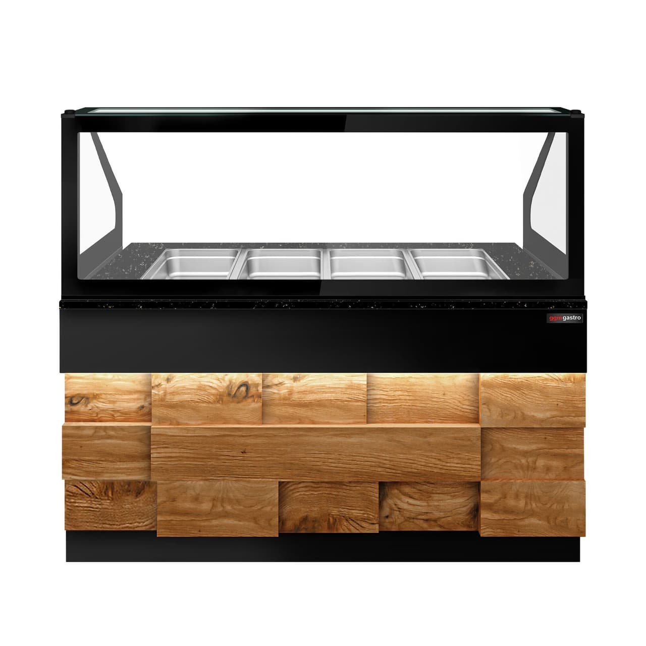 Saladette TORONTO - 1500mm - Holzfront - 2 Türen - für 4x GN 1/1 - schwarze Granit-Arbeitsplatte