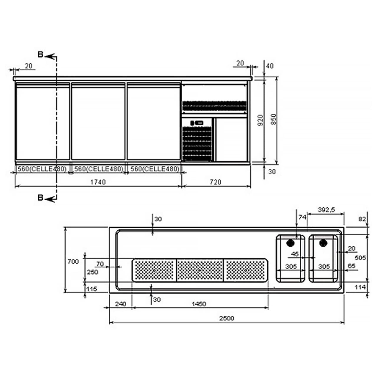 Biertheke Premium PLUS - 2500x700mm - 3 Türen