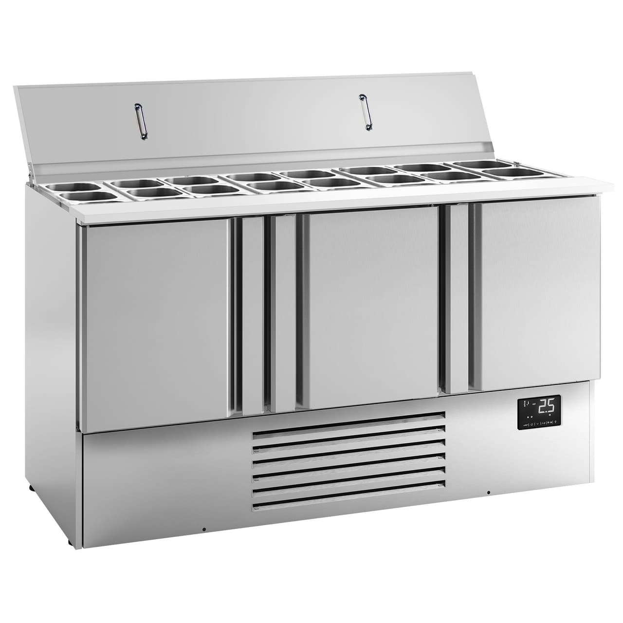 Saladette Premium PLUS - 1460mm - 3 Türen - mit Einlass für 9 x GN 1/3 & 6x GN 1/6 & Edelstahldeckel